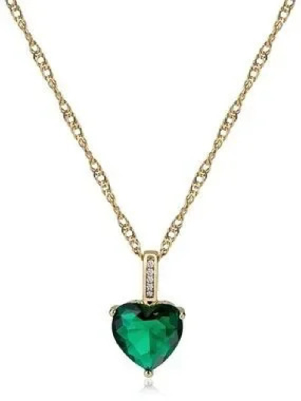Anthropologie Gold-Tone Necklace with Emerald Green Heart Pendant